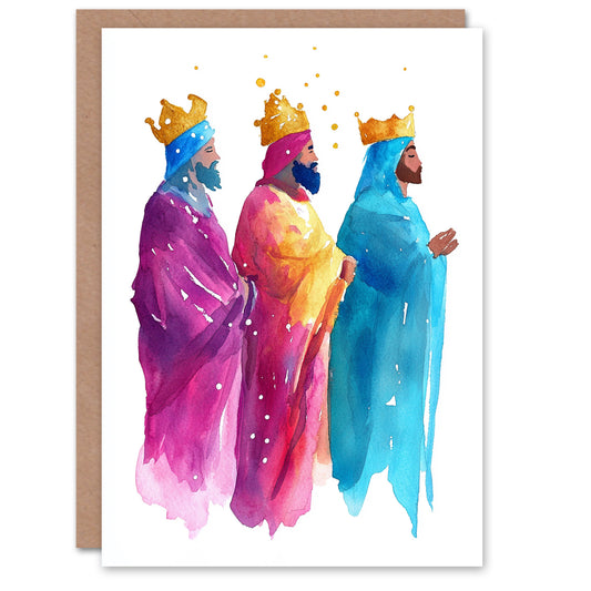 Three Kings Wise Men Pink Orange Blue Festive Christmas Card