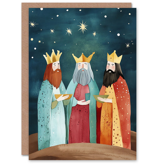 The Three Kings Wise Men Folk Art Festive Xmas Christmas Card