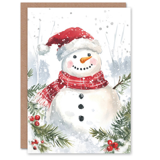 Santa Hat Scarf Snowman Holly Fun Festive Xmas Christmas Card