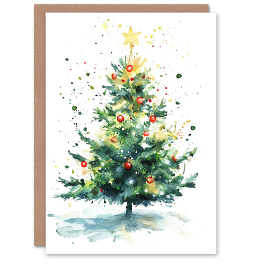 Bright Star Decorated Christmas Tree Festive Xmas Card