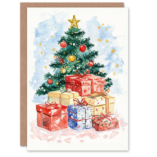 Wrapped Presents Decorated Under Tree Festive Christmas Card