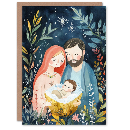 Baby Jesus Nativity Scene Holy Night Christmas Card