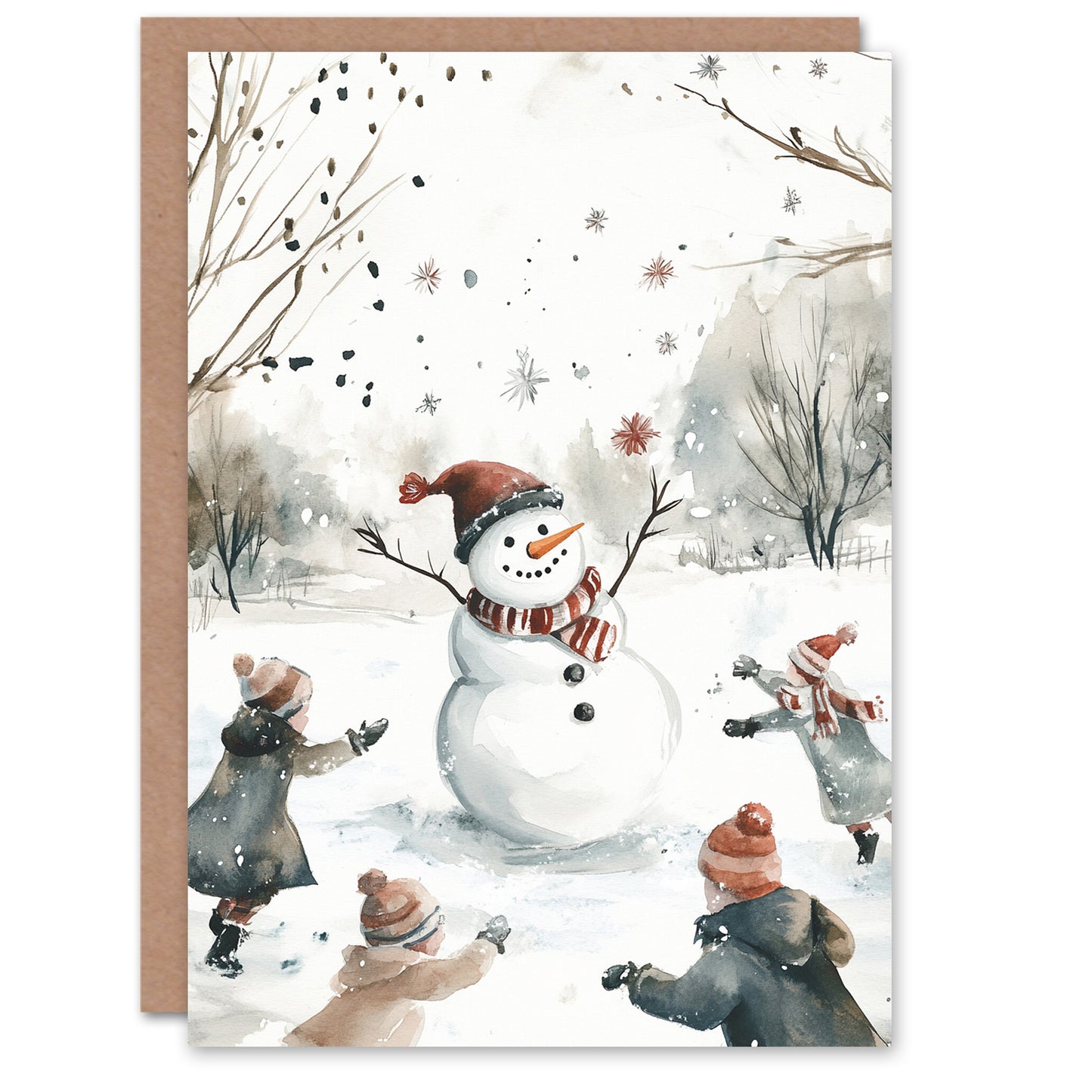 Snow Fight Dance Snowman Winter Fun Festive Christmas Card