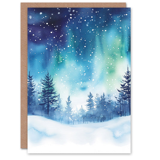 Aurora Borealis Magical Snowy Winter Christmas Card