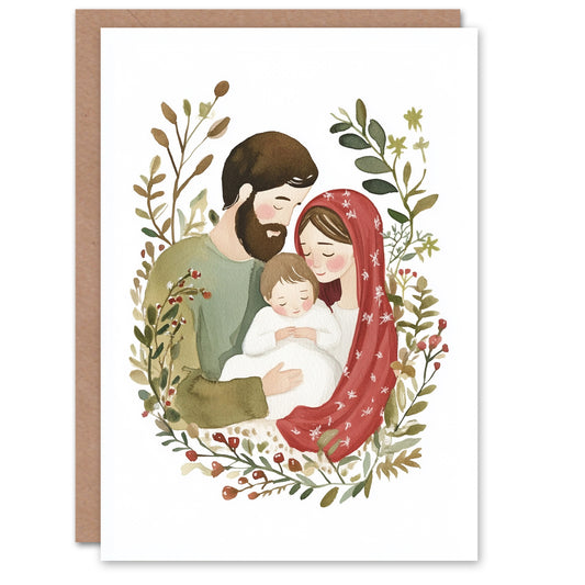 Baby Jesus Mary Joseph Wreath Christmas Card