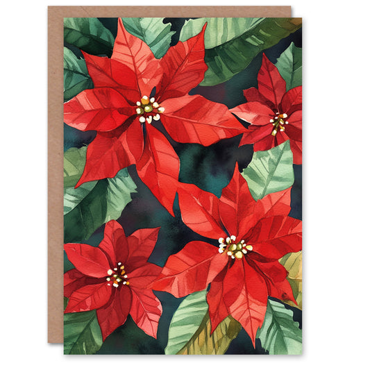 Poinsettia Flower Blooms Festive Floral Christmas Card