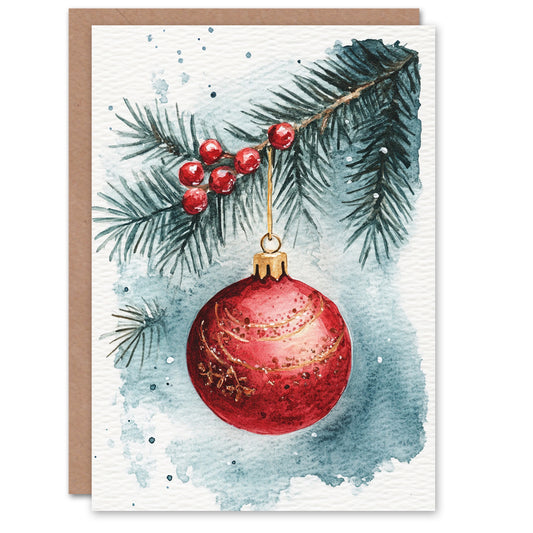Hanging Red Gold Bauble Tree Ornament Christmas Card