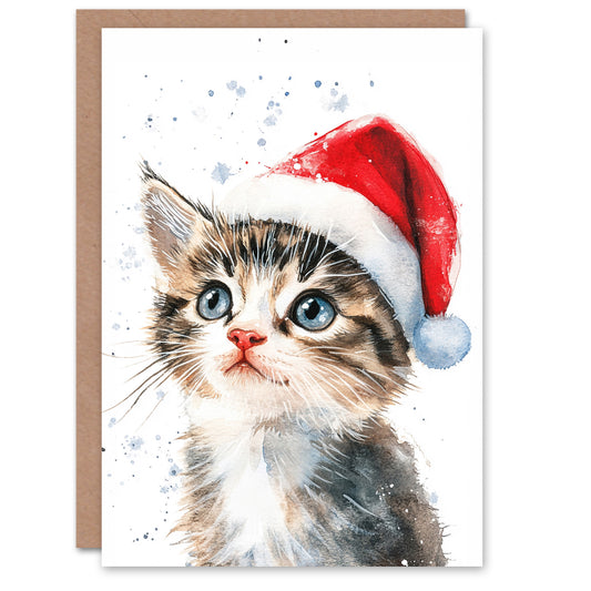 Cute Kitten With Santa Hat Cat Lover Christmas Card