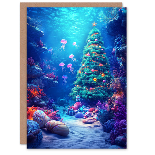 Underwater Decorated Tree Coral Reef Fun Christmas Card
