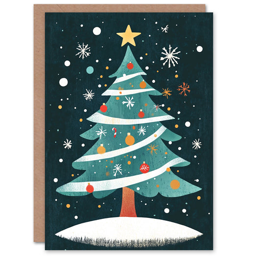 Decorated Tree Candy Cane Baubles Retro Festive Christmas Card