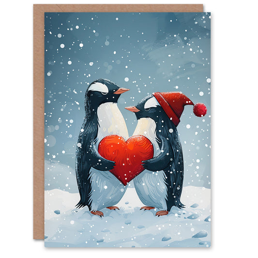 Gentoo Penguins Couple Love Heart Festive Christmas Card
