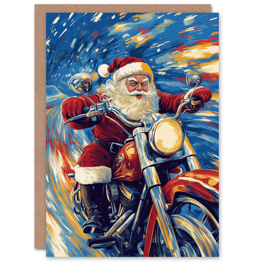 Biker Santa Claus on Motorcycle Funny Bold Christmas Card