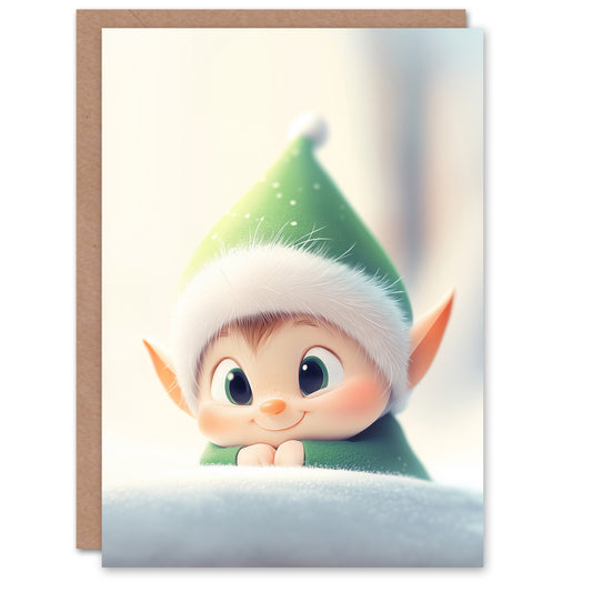 Adorable Little Santa Elf Smile Cartoon Christmas Card