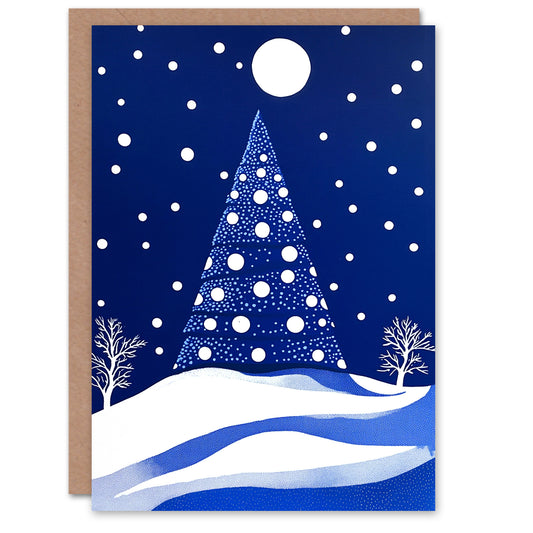 Winter Wonderland Tree Snow Full Moon Night Xmas Christmas Card