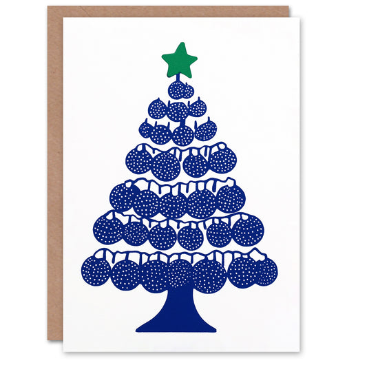 Bauble Ornament Tree Blue Green Modern Abstract Xmas Christmas Card