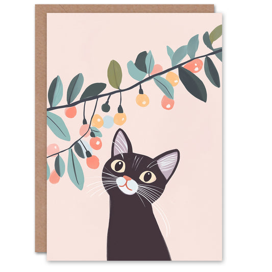 Cute Kitten Sting Lights Pastel Cat Lover Christmas Card