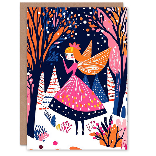 Winter Wonderland Fairy Princess Vibrant Folk Art Christmas Card
