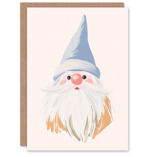 Surprised Gonk Garden Gnome Soft Pastel Xmas Christmas Card