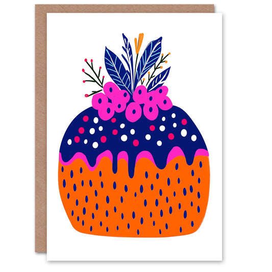 Cake Pudding Orange Pink Blue Vibrant Pop Art Christmas Card