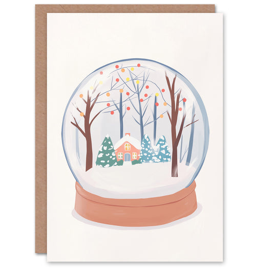Winter Wonderland Cabin Snow Globe Watercolour Christmas Card