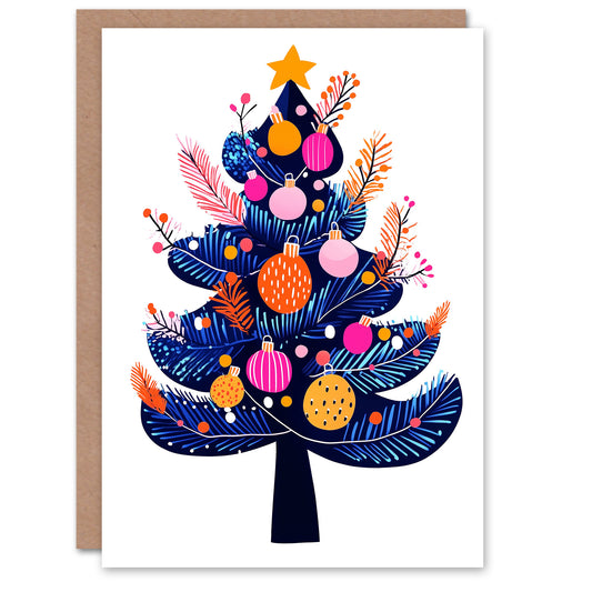 Decorated Tree Vibrant Bold Modern Folk Art Xmas Christmas Card