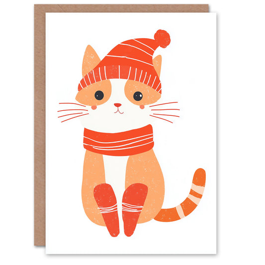 Cute Kitten Winter Hat Modern Orange Cat Lover Christmas Card