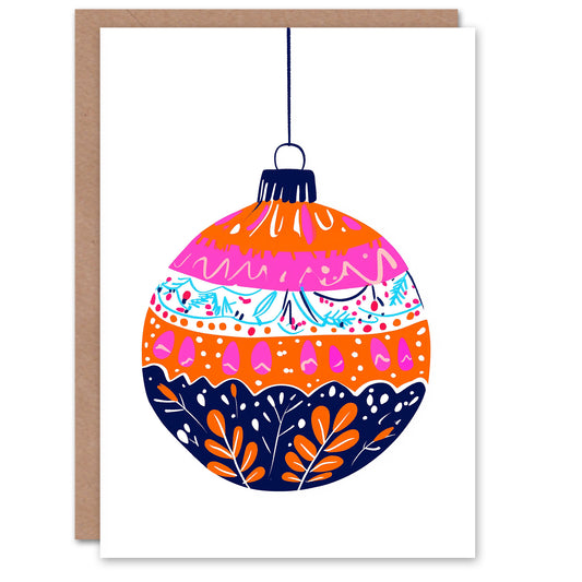Single Hanging Bauble Vibrant Floral Folk Pattern Christmas Card