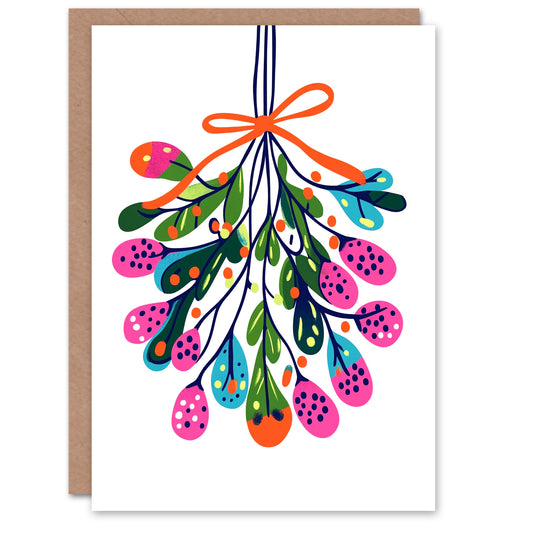 Mistletoe Sprig Bright Colourful Modern Christmas Card