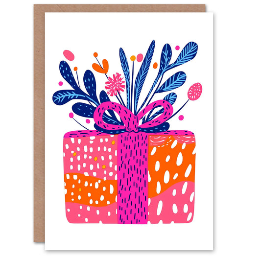 Vibrant Modern Folk Art Wrapped Present Festive Christmas Card