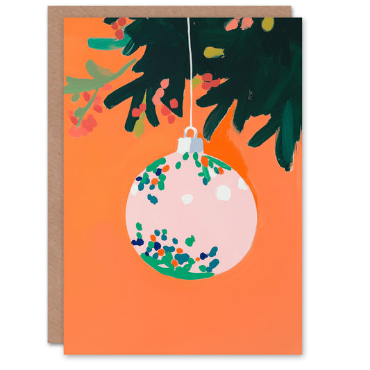 Bauble Reflecting Decorated Tree Modern Xmas Christmas Card
