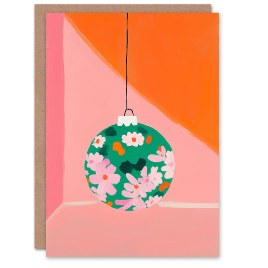 Single Floral Pattern Bauble Ornament Painting Christmas Card