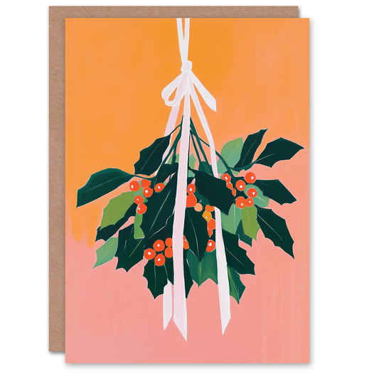 Hanging Holly Sprig Bundle Elegant Modern Festive Christmas Card