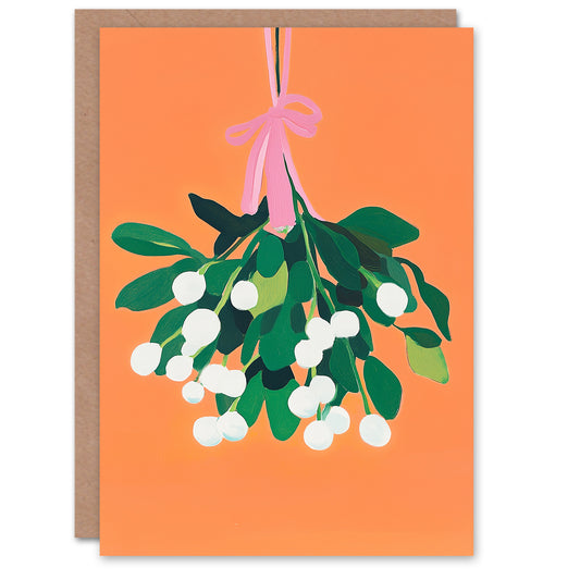 Hanging Mistletoe Sprig Bundle Elegant Modern Christmas Card