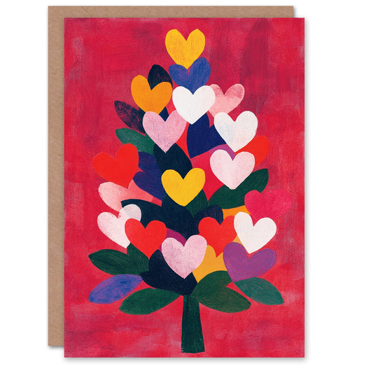 Tree Of Colourful Love Hearts Festive Xmas Christmas Card