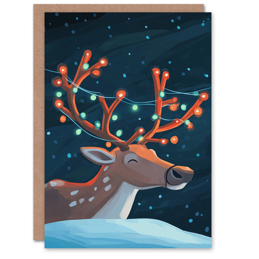 Cute Reindeer With String Lights On Antlers Christmas Card