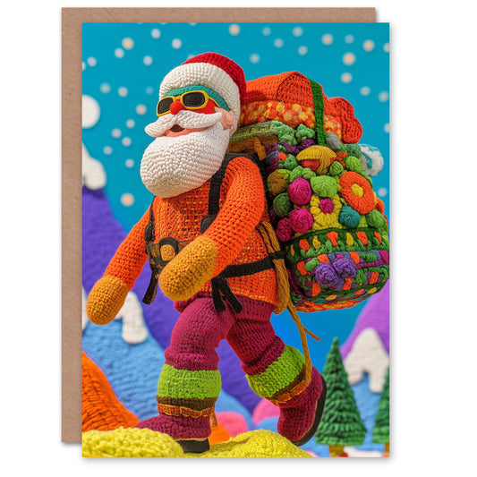 Colourful Crochet Amigurumi Style Santa Claus Xmas Christmas Card
