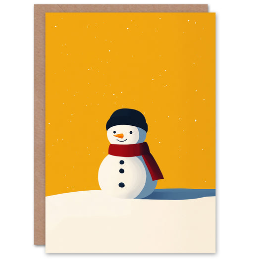 Cute Snowman Winter Sunrise Snow Modern Bold Christmas Card