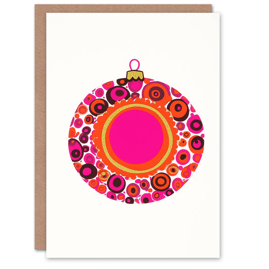 Single Bauble Ornament Design Pink Orange Modern Christmas Card
