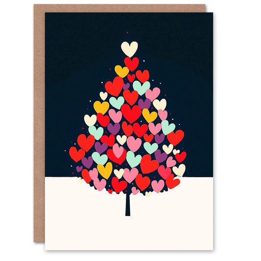 Heart Decorated Tree Festive Love Bold Modern Christmas Card