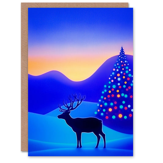 Colourful Lights Tree Reindeer Winter Wonderland Xmas Christmas Card