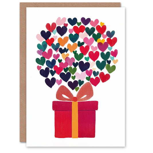 Wrapped Red Present Love Hearts Bright Modern Christmas Card