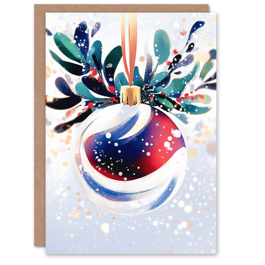 Shiny Bauble Ornament Red Mistletoe Modern Festive Christmas Card