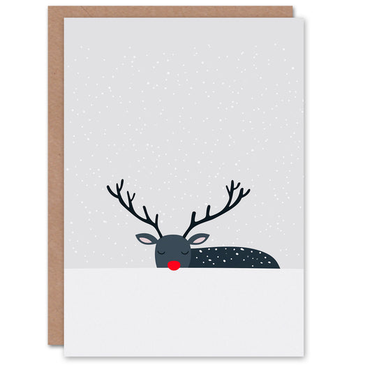 Rudolph Red Nose Reindeer Hiding In Snow Modern Christmas Card