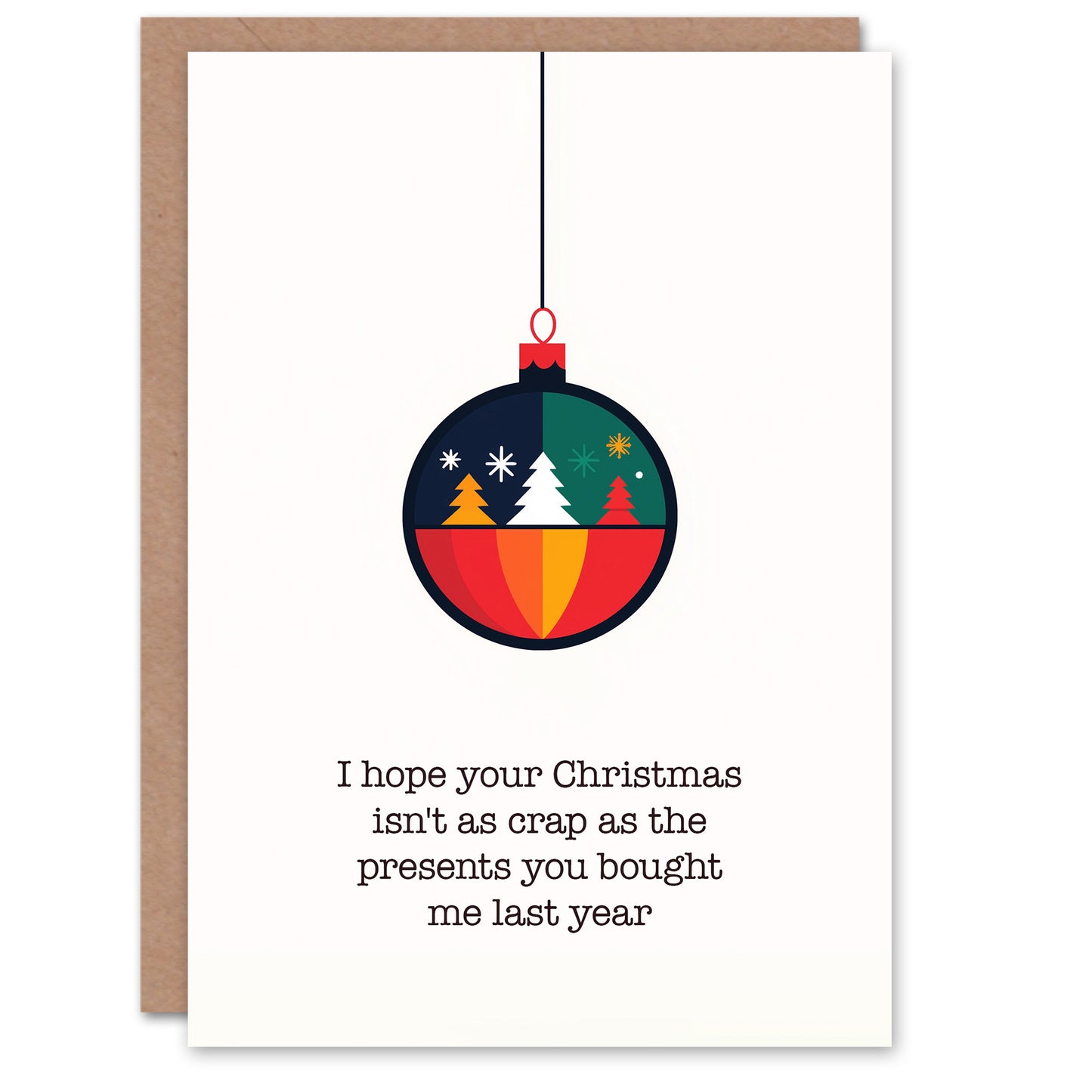 Colourful Modern Bauble Crap Presents Joke Funny Christmas Card