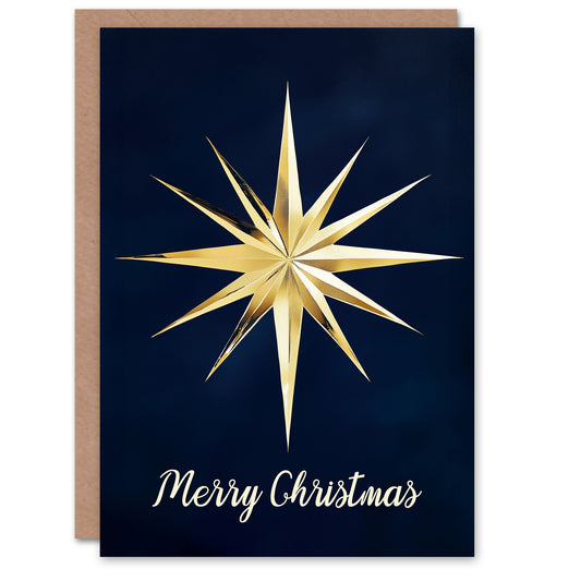 Bethlehem Star Gold Dark Blue Modern Christmas Card