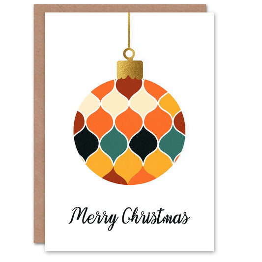 Single Mid Century Modern Colourful Bauble Christmas Card