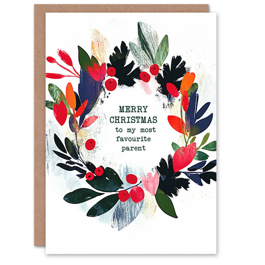Abstract Wreath To My Most Favourite Parent Christmas Card
