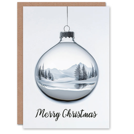 Winter Forest Landscape Reflected On Bauble Christmas Card