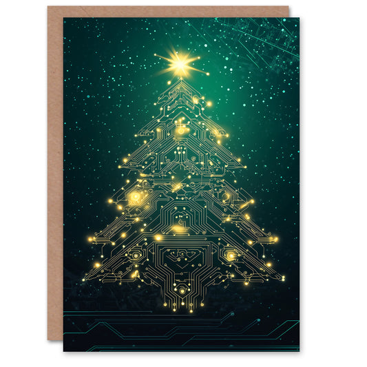 Technology Circuit Board Chip Tree Modern Christmas Card