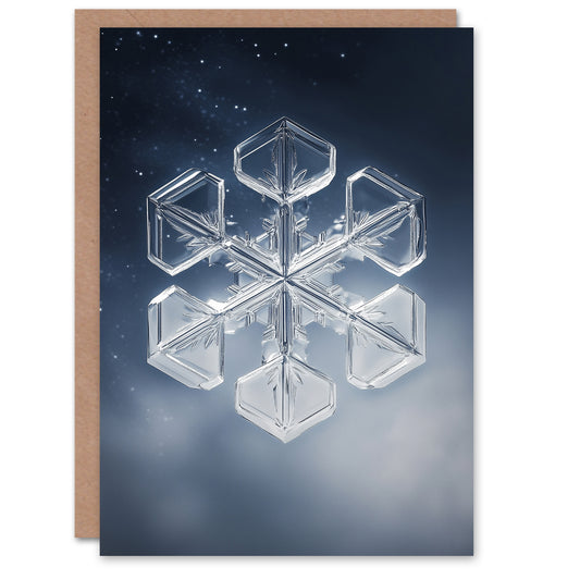 Single Snowflake Hexagonal Prism Close Up Christmas Card
